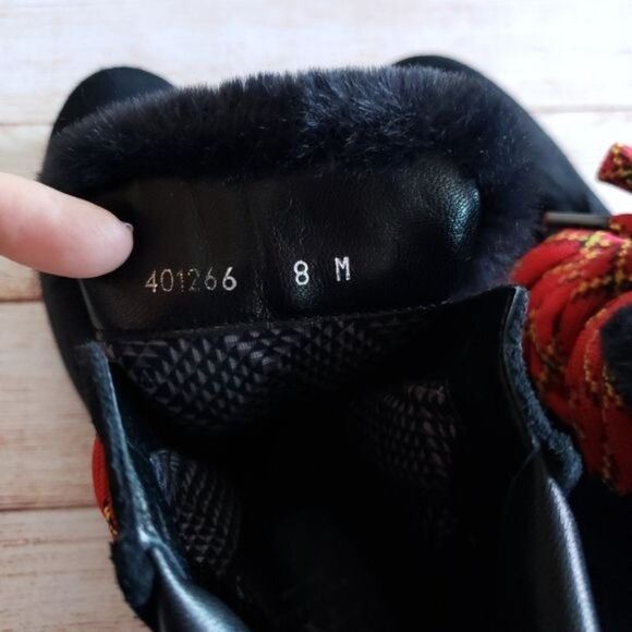 Aquatalia Suede Leather Faux Fur Hiking Outdoor Boots Booties Lace Up Black - Picture 10 of 13